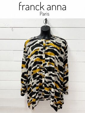 Franck Anna Paris Blouse – Black, Cream & Mustard – Size T8 (Approx. 3X/4X)